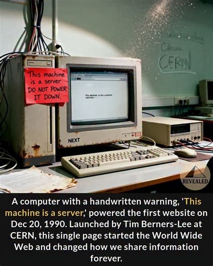 In late 1990 at CERN, a simple NeXT computer had a hand-written warning: “This machine is a server. DO NOT POWER IT DOWN!!” That single machine was hosting the entire World Wide Web, a humble page created by Tim Berners-Lee that would soon connect the entire world. #history #facts #didyouknow #internet | Tech Hub | Facebook