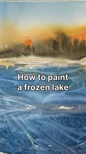 Olga Koelsch | Watercolor Artist & Teacher on Instagram: "How to paint a frozen lake with watercolor: 1. Paint the lake part in bold creamy colors 2. Place plastics folio on top, creating folds manually 3. Let it dry and remove the folio Would you like more quick tutorials like this?"