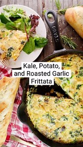 Earthy kale and hearty potatoes are the highlight of this well-balanced, satisfying frittata. Sweet and aromatic roasted garlic sits atop the fluffy egg, while nutty Parmesan is woven throughout this comfort dish -- which also makes an irresistible centerpiece at any brunch or dinner table. Get the recipe here: https://ow.ly/5eqj50UcJlO | Williams Food Equipment
