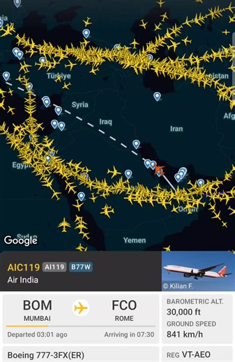 Is air Indian pilot on Drug or something?? flying over closed air space 🙄 . #airindia #pilot #fyp #danger #iran