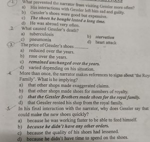 What prevented the narrator from visiting Gessler more often?a... | Filo