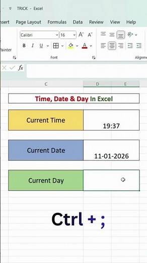 TIME, DATE & DAY Shortcut & Formula in Excel ⏰📅 | Excel Tricks #shorts