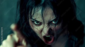 Terrified woman screaming in panic she is afraid, terrifying scene, Halloween scene. Stock Video