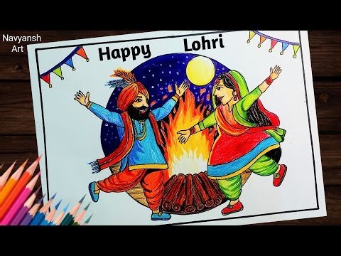 Happy Lohri drawing / Lohri festival drawing step by step / How to draw Lohri celebration drawing