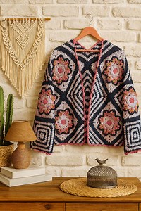 Boho Crochet Cardigan: Floral Granny Square Handmade Cotton Jacket - Etsy