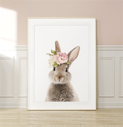 Bunny Nursery Print: Rabbit With Pink Floral Crown (digital Download - Etsy UK
