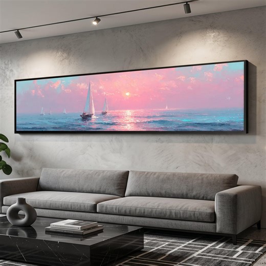 Tranquil Sailboats at Sunset Canvas, Ocean Seascape Wall Art, Pink Sky Nautical Canvas, Coastal Home Decoration, Relaxing Sea Scene - Etsy