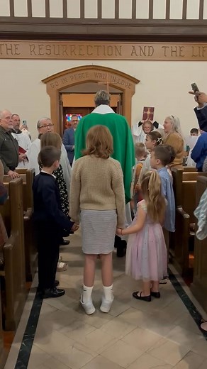 Saying farewell to our beloved priest after 12 years of doing ministry together. Our children lead us. ❤️ " Go now in peace. May the love of God surround you everywhere you go." | Church of the Ascension