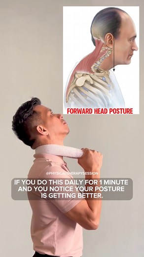 1.3M views · 10K reactions | Struggling with forward head posture? Often caused by prolonged computer use and poor sitting habits, this imbalance can lead to neck strain and discomfort. Try this simple stretch for just one minute a day to realign your neck and improve your posture! 律‍♂️ #PostureFix #HealthTip | Physical Therapy Session | Facebook
