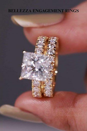 Princess Cut Pavé Setting Moissanite Engagement Ring Set 💍✨