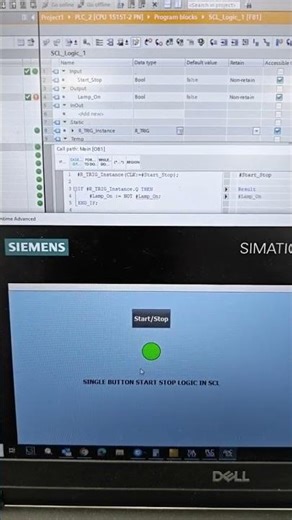 #Siemens, Single push-button Start/Stop toggle logic using SCL with the R_TRIG function.