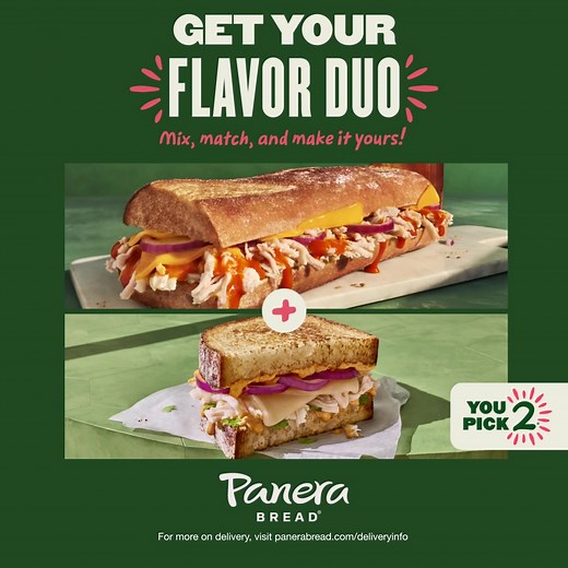 Enjoy your two faves and satisfy all your cravings, with $1 delivery fee when you order on our app. | Panera Bread