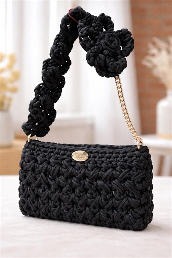 Elegant Romantic Design Evening Purse, Handmade Silver Chain Chunky Sturdy Handle Black Bag - Etsy UK
