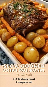 Slow Cooker Amish Pot Roast Ingredients 3–4 lb chuck roast 1 teaspoon salt ½ teaspoon black pepper #AmishPotRoast #SlowCookerMeals #ComfortFood | Very Good Recipes