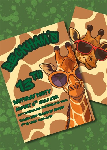 Giraffe Birthday Invitation Template - Etsy