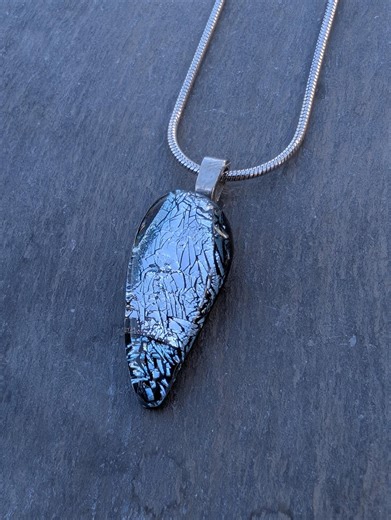 Dichroic Slender Glass Pendant Necklace: Colorful Silver Teardrop Design - Etsy