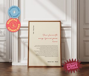 Personalized Lyrics Poster, Printable Wedding Gift, Music Poster, Personalised Wall Art, Custom Song Lyric Poster, First Dance Song Print - Etsy