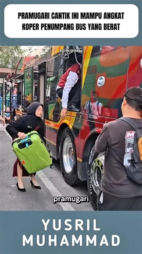 This beautiful bus stewardess is strong enough to lift heavy passenger luggage #shorts