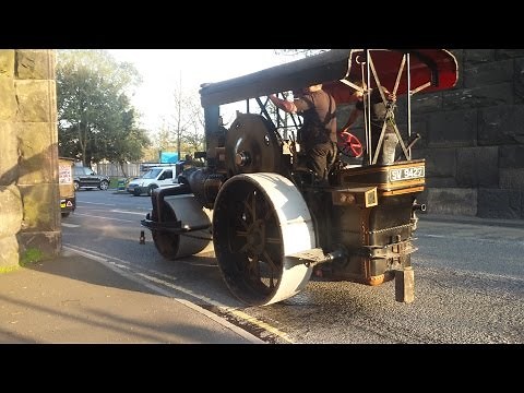 Epic Sound as Steam Roller and Traction Engine Blow Whistles Crossing Manchester Ship Canal Bridge