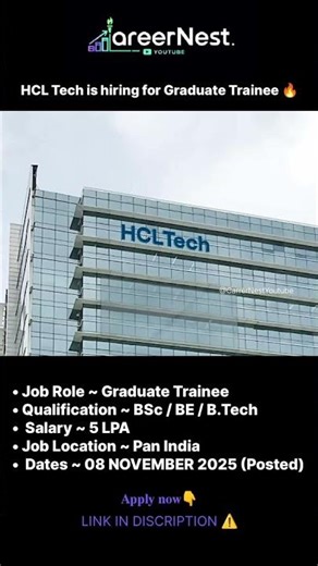 HCL tech Hiring for Graduate Trainee 😳💥#careernest #job #india #lifeisbutadream #careeropportunities