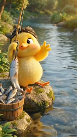 Chicks fishing in the river