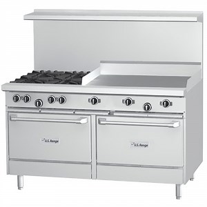 U.S. Range U48-4G24SS Natural Gas 4 Burner 48" Range with 24" Manual Griddle and Cabinet Base - 164,000 BTU