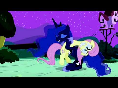 Fluttershy gets hugged by luna