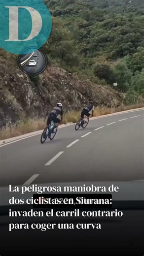 La peligrosa maniobra de dos ciclistas en Siurana: invaden el carril contrario para coger una curva