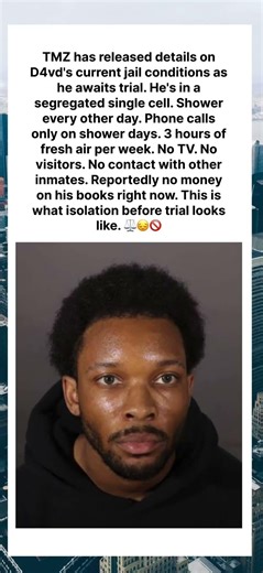 D4vd's jail conditions: single cell, no TV, 3 hours of fresh air per week. 😔⚖️#D4vd #JailConditions