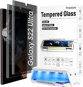 2 Pack Ultrasonic Fingerprint Unlocking ID Compatible Samsung Galaxy S22 Ultra Privacy Tempered Glass Screen Protector, 6.8"