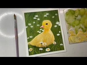 Baby duck painting/ gouache painting for beginners/ daisy flower painting