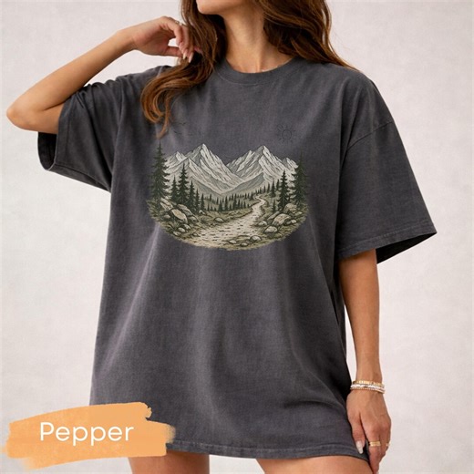 Mountain Landscape Shirt, Hiking Tee, Forest Trail Shirt, Outdoor Adventure Tee, Vintage Mountain Shirt, National Park Tee, Comfort Colors - Etsy