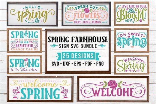 Spring Farmhouse Sign SVG Bundle: Rustic Spring Decor Designs for Cricut and Silhouette - Etsy