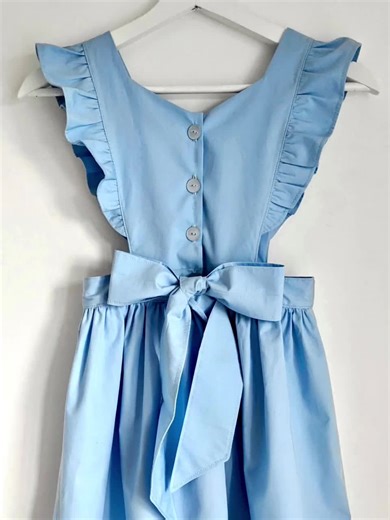 Girls Pinafore Dress With Flutter Sleeves. Dusty Blue Flower Girl Dress With Ruffles & Bow Sash. Cotton Sundress for Little Toddler Kids. UK - Etsy UK