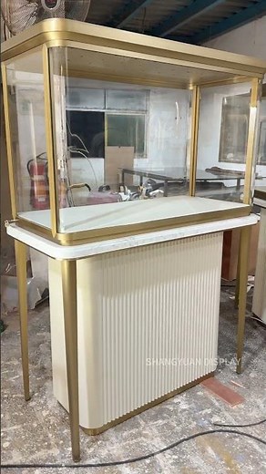 STOP Cheap Displays! See REAL Quality: Custom tall jewelry showcase (Gold/Faux Marble)