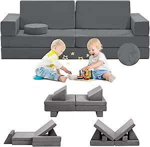 Kids Couch - Toddler Couch, Kids Sofa, Modular Kids Play Couch Set, Toddler Sofa That Fold Out, Baby Couch, Kid Couch Sofa Comfy, Foam Playroom Couch for Kids, Gray