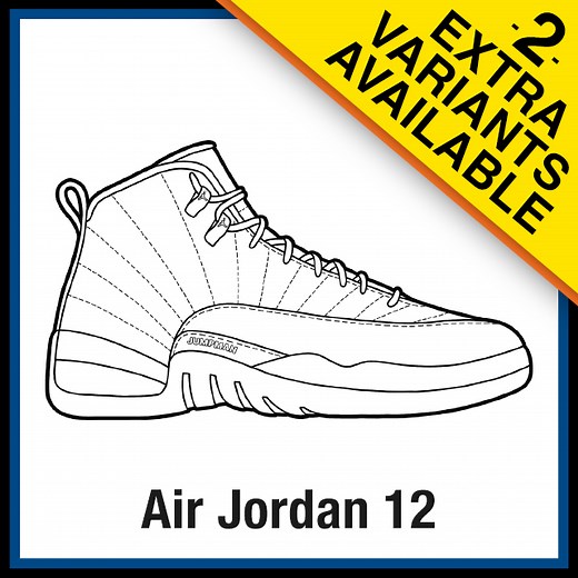 Air Jordan 12 Sneaker Coloring Pages - Created by KicksArt