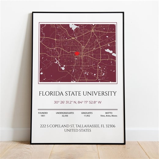 Florida State University Map Print, Graduation Gift, Coordinates (digital File) - Etsy