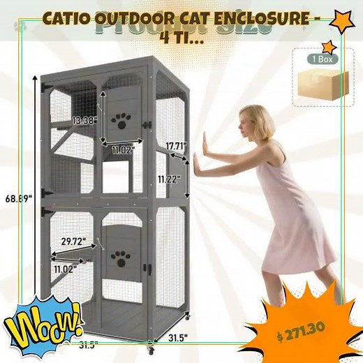 Catio Outdoor Cat Enclosure - 4 Tier Window Access with Wheels