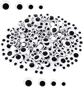 1000pcs Googly Eyes Self Adhesive, Wiggle Googly Eyes for Crafts Small Black Googly Eyes for Decorations 6mm 8mm 10 mm 12mm Mixed Packaging