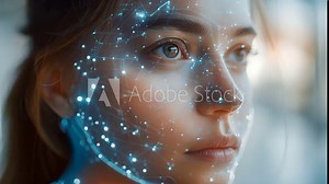 Face analysis.Future. Face Detection. Technological 3d Scanning. Biometric Facial Recognition. Face Id. Technological Scanning Of The Face Of Beautiful Caucasian woman 4k video