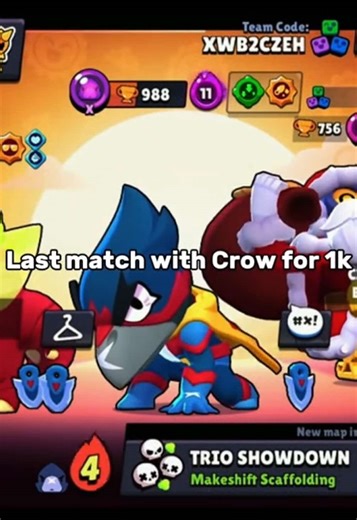 last match with Crow for 1k || I carried my Team💔 @Splinks.bs helped me🫶 #brawlstarstiktok #brawlstars #crow #push #fyp