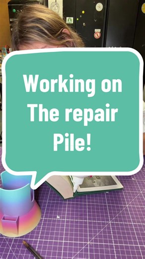 Just trying my best to stay on top of the repair pile! I got this! ##library##librarytok##librarian##repairs##book