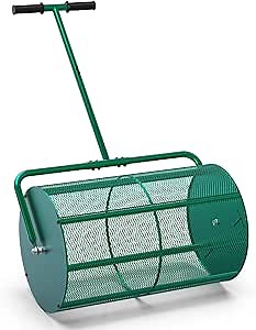 HIDALIFE Compost Spreader Roller,24In Peat Moss Spreader, Drop Fertilizer Grass Seed Spreader with Upgrade T Handle, Lightweight Metal Mesh Spreader Lawn & Garden Tool, Green