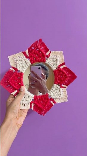 Macrame Wall Mirror, Round Decorative Mirror with Red and Cream Combination #macrame #macramemirror