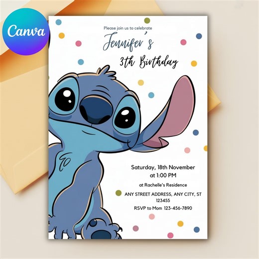 Stitch Editable Birthday Invitation Template, Printable Birthday Invitations, Digital Kids Party Invite, Digital Bday Card Invite, Stitch - Etsy