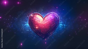Valentine heart animation. Valentine's day and love animation,shiny and glitter hearts,glowing particles,valentine and marriage concept,dark red gradient Retro vintage effect. Happy Valentine