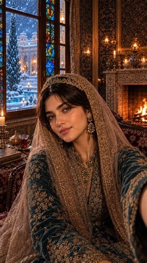 1h Persian Music, Fireplace & snowfall Sounds for sleep & Relaxation | cozy Qajar Mansion #shorts