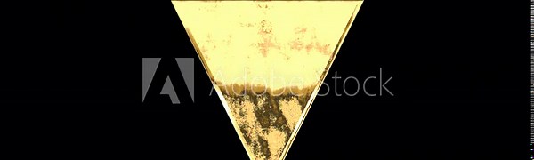 Gold solid inverted triangle symbol, light reflecting and patterns shifting, alpha channel