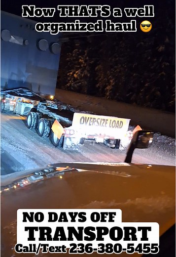 WOW!! THIS OVERSIZE LOAD HAS EVERYTHING IT NEEDS TO MOVE SMOOTHLY…VERY COOL! Always cool to see big moves at night, and all the crew and equipment involved 😎👍👍 SAFE TRAVELS!! www.ndotransport.ca #nodaysoff #wedeliver #oversize #oversized #heavyhaul #heavyhauler #pilot #trucking #truckinglife #lowbed #snowplow #heavywrecker #towtruck #prepared #truckersoftiktok #tiktoktruckers #trucker #truckers #truckerlife #nightshift #owneroperator #transport #transporter #shipping #BC #Alberta #heavyequipm
